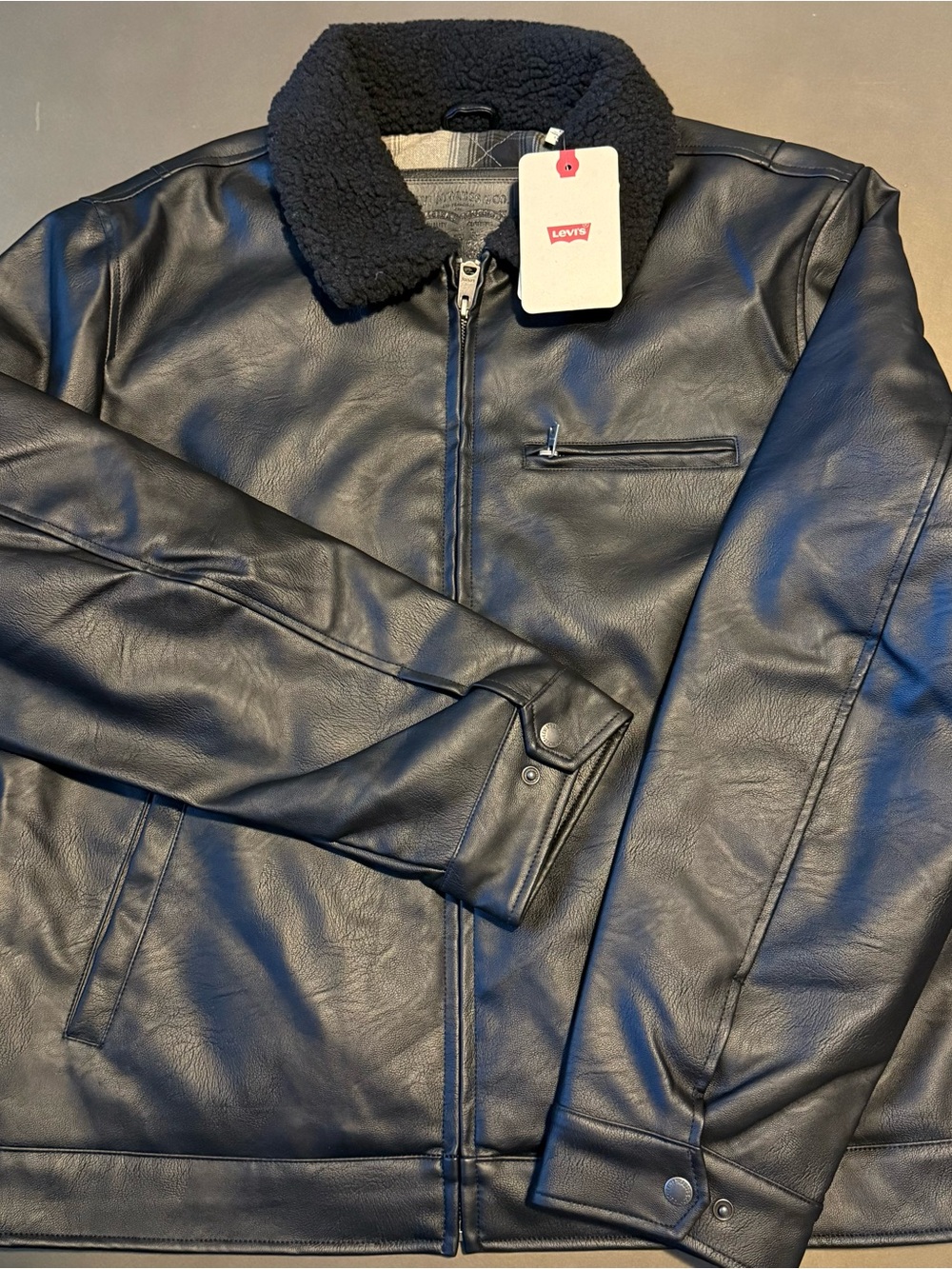 Levi's Black Faux Leather Bomber Jacket with Sherpa Collar